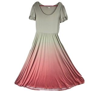 Lularoe Riley long Dress Size Medium 8-10 Light Green With Pink Dip-Gorgeous